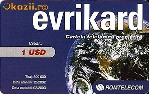 AA, Cartela telefonica Evrikard 1$, 2003. foto mare