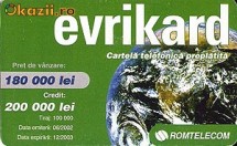 AA, Cartela telefonica Evrikard 180000 lei, 2003. foto