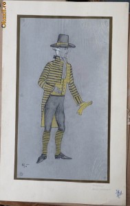 Tehnica mixta pe hartie cretata , costum de epoca , Boris Petroff foto