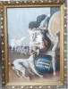 Lucrare pastel , de mari dimensiuni , interbelica , rama frumoasa