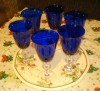 Lichidare stoc!!  SET 6 PAHARE DE VIN/ SAMPANIE, COCTAIL,  ALBASTRU RUBIN, COBALT, FACUT MANUAL, VECHI